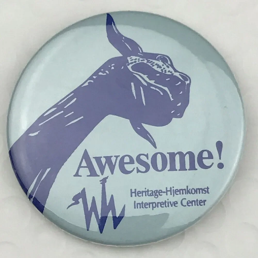 Heritage Hjemkomst Interpretive Center Vintage Pin Button Awesome!